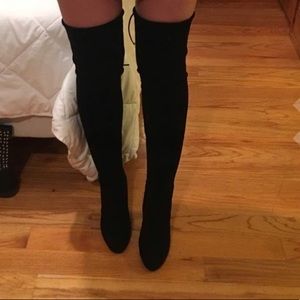 kaitlyn pan block heel microsuede slim boots